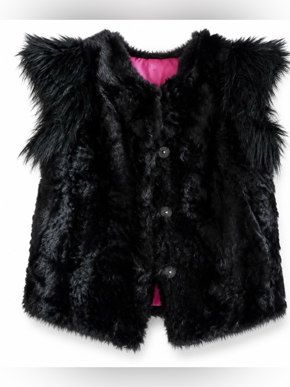 Skaist Taylor Black Faux Fur Statement Vest Pink Lining Size M